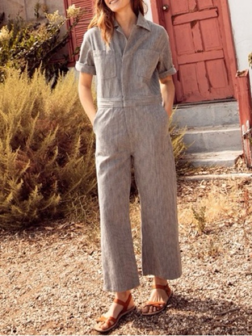 Christy Dawn Women’s Penny Jumper Steel Blue Railroad Stripe Wide Leg Jumpsuit S